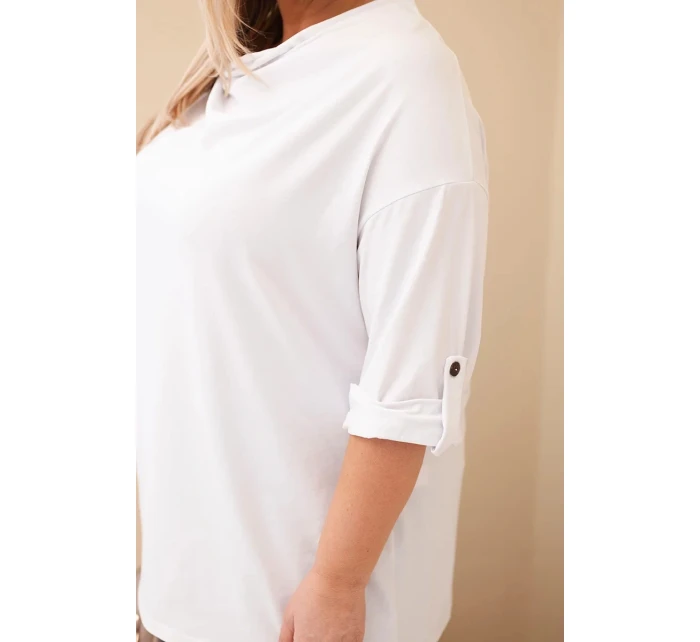 Dámská blůza Plus Size s bavlnou volného střihu s vodním výstřihem bílá
