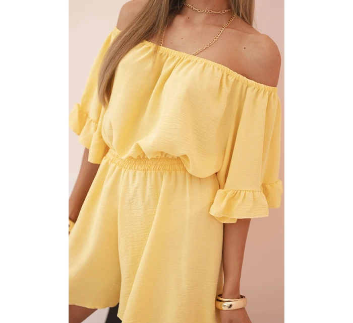 Dámský bavlněný overal bez rukávů s vázáním v pase ecru