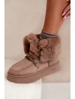 Dámské Sněhule Na Platformě S Kožíškem A Šněrováním Big Star model 21705904 Béžové - Big Star Shoes Dámské Sněhule Na Platformě S Kožíškem A Šněrováním Big Star model 21705904 Béžové - Big Star Shoes