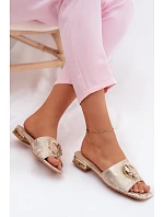 Dámské pantofle na ploché podrážce s ozdobou model 22133676 Zlaté - S.Barski