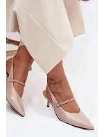 Kožené Lodičky Sandály Na Podpatku S Páskem D&A CR61-3046 Béžové