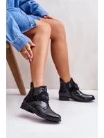 Lakované Dámské Kotníkové Boty S Ozdobou Zateplené S.Barski Černé Lakované Dámské Kotníkové Boty S Ozdobou Zateplené S.Barski Černé