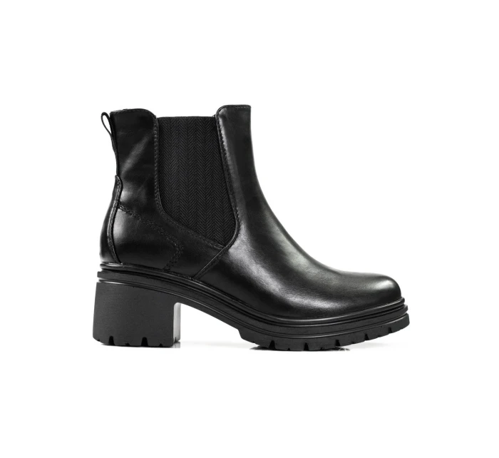Jedinečné černé dámské  kotníčkové boty na širokém podpatku