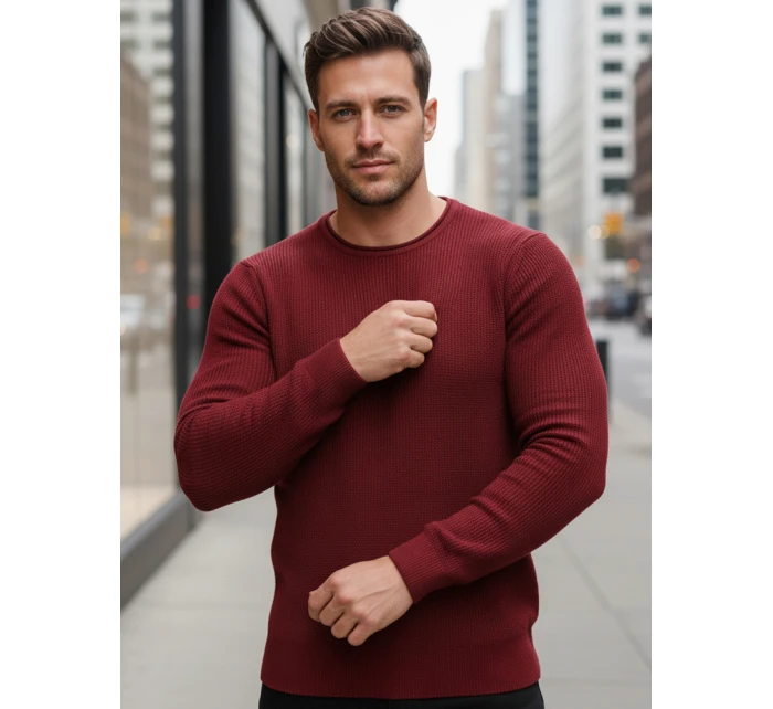 Pánský vínový svetr model 21982676 - FashionStreet Pánský vínový svetr model 21982676 - FashionStreet