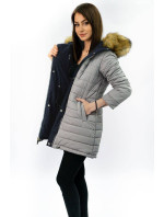 Tmavě modro-šedá dámská oboustranná zimní bunda s kapucí (W213)