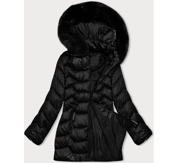 Černá prošívaná dámská bunda s kapucí model 21247411 - S'WEST