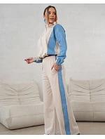 Tepláková souprava mikina na zip + široké kalhoty béžovo-modrá (821151)