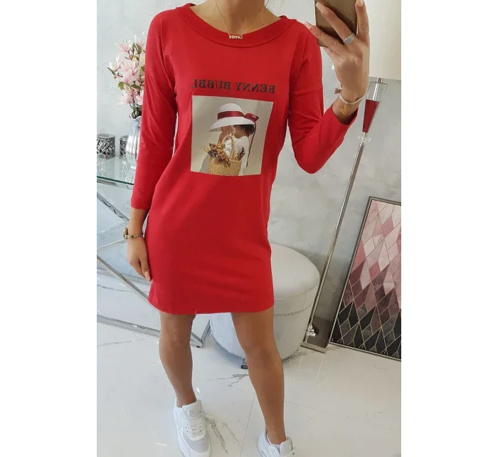 Šaty s potiskem koše červené Šaty s potiskem koše červené