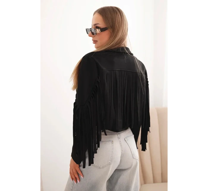 Dámská semišová bunda s třásněmi černá