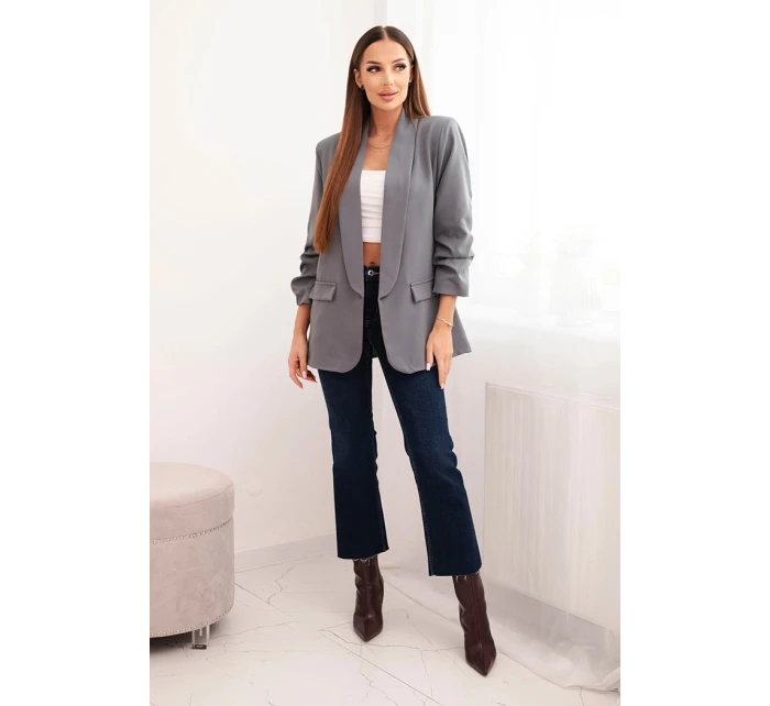 Bunda s klopou elegantní tmavě šedá Bunda s klopou elegantní tmavě šedá