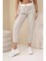 Dámské kordové kalhoty s páskem tmavě béžové