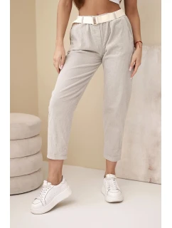 Dámské kordové kalhoty s páskem tmavě béžové