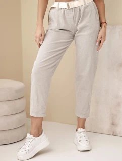 Dámské model 21961358 kalhoty s páskem tmavě béžové - K-Fashion