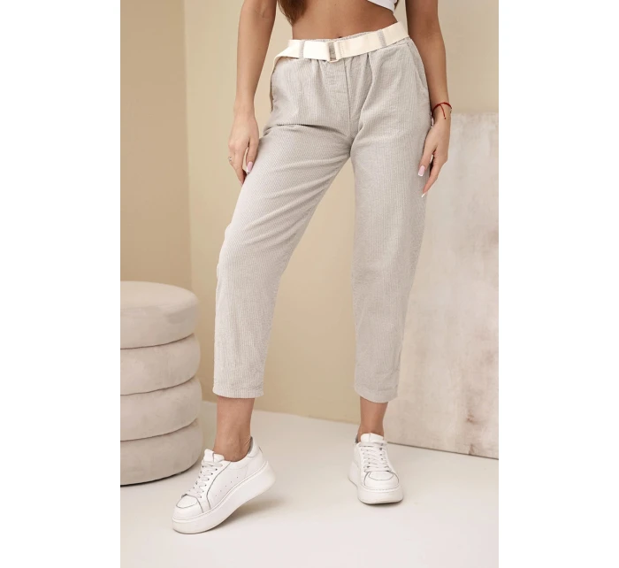 Dámské kordové kalhoty s páskem tmavě béžové