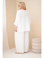 Dámský komplet Plus Size z viskózy se širokými kalhotami a halenkou bílý Dámský komplet Plus Size z viskózy se širokými kalhotami a halenkou bílý