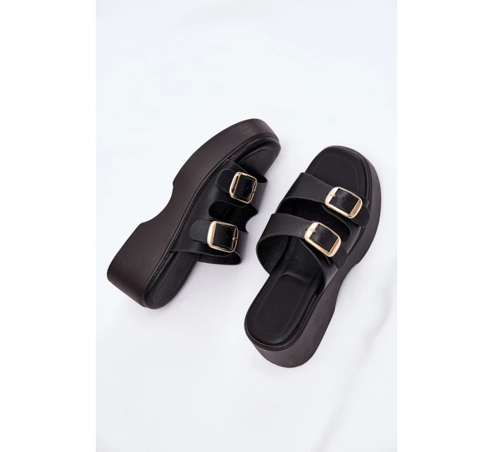 Dámské Klapky Na Klínu A Platformě S Přezkami Černé Nitarelia Dámské Klapky Na Klínu A Platformě S Přezkami Černé Nitarelia