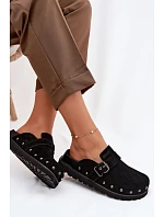 Zamsové pantofle na platformě s cvoky a sponou Big Star TT274951 Černé