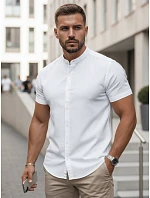 Pánská košile s krátkým rukávem a stojáčkem, bílá, FashionStreet KX1064 Pánská košile s krátkým rukávem a stojáčkem, bílá, FashionStreet KX1064