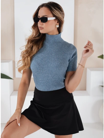 Dámský žebrovaný svetr s krátkým rukávem GIRLGLORY blue FashionStreet MY2555 Dámský žebrovaný svetr s krátkým rukávem GIRLGLORY blue FashionStreet MY2555