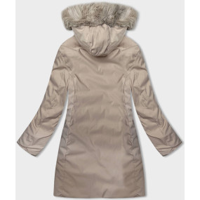 Khaki-béžová oboustranná dámská zimní bunda s kapucí (B8203-11046)