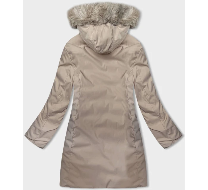 Khaki-béžová dámská oboustranná zimní bunda s kapucí (B8203-11046)