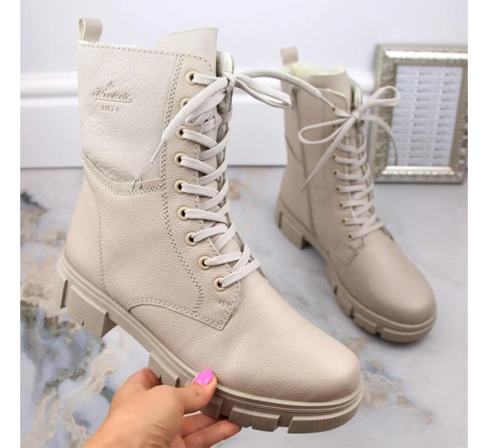 Kožené pohodlné zateplené boty Rieker W RKR613 beige