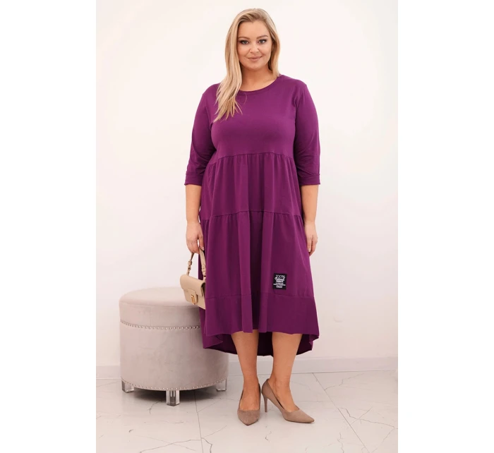 Dámská bavlněná sukýnka Plus Size s volány a ohrnutým rukávem tmavě fialová