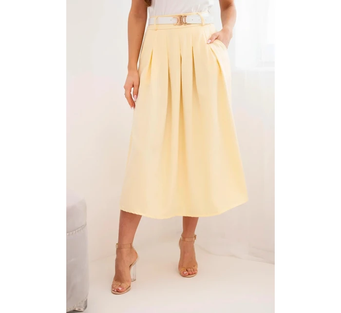 Dámská viskózová sukně s páskem a záhyby žlutá