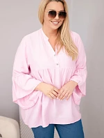 Dámská viskózová halenka Plus Size s volánovým rukávem a výstřihem do V cukrově růžová