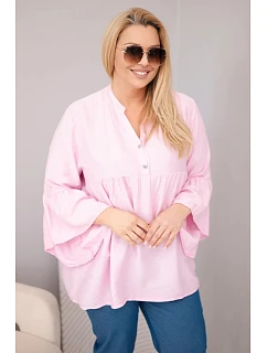 Dámská viskózová halenka Plus Size s volánovým rukávem a výstřihem do V cukrově růžová