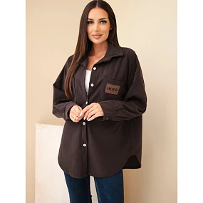 Dámská košile oversize z manšestru z kapsami a dlouhým rukávem bavlněná hnědá Dámská košile oversize z manšestru z kapsami a dlouhým rukávem bavlněná hnědá