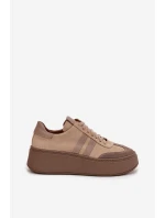 Kožené semišové dámské tenisky na platformě model 21713090 béžové - Zazoo