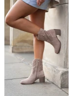 Dámské kotníkové boty S.Barski kovbojky na podpatku – béžové Dámské kotníkové boty S.Barski kovbojky na podpatku – béžové