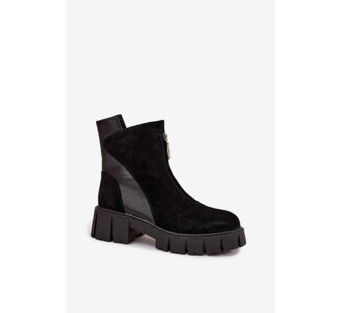 Dámské zateplené kotníkové boty z přírodního semiše D&A – černé Dámské zateplené kotníkové boty z přírodního semiše D&A – černé