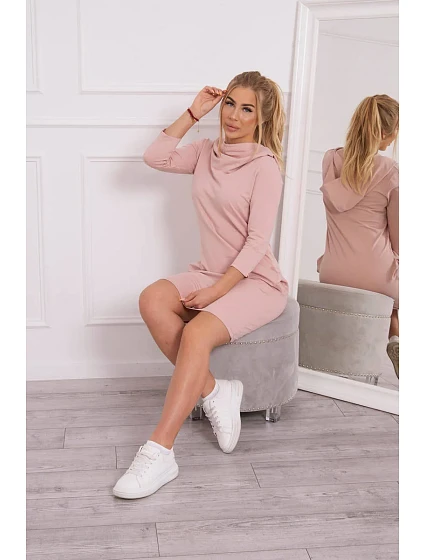 Šaty s kapucí a kapsami tmavě pudrově růžové