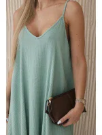 Mušelínové šaty na ramínka tmavá máta