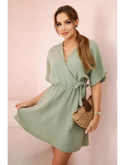 Mušelínové šaty s pasem světle khaki