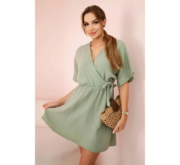 Mušelínové šaty s pasem světle khaki