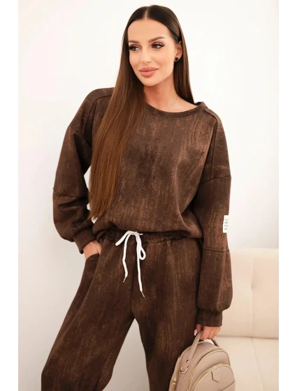 Dámská oversize souprava z viskózy s efektem vyblednutí hnědá Dámská oversize souprava z viskózy s efektem vyblednutí hnědá