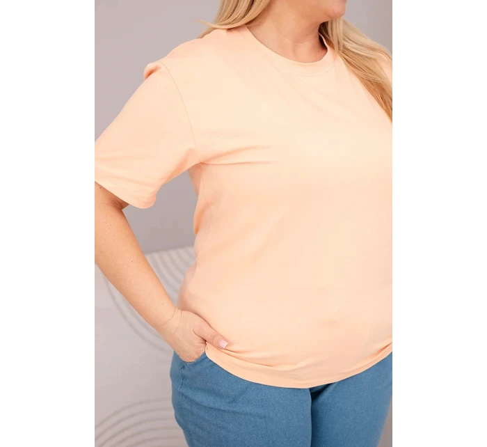 Dámská bavlněná halenka Plus Size s krátkým rukávem basic lososová
