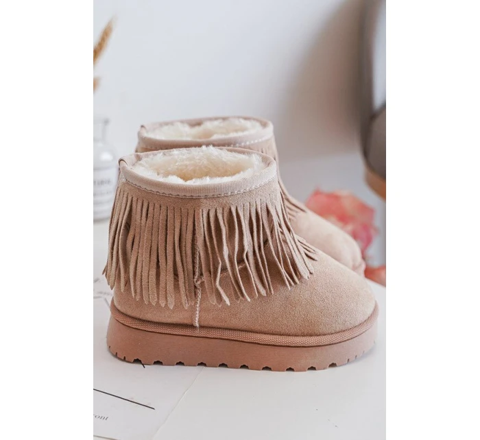 Ocieplené Botky Sněžky Dětské Se Zdobnými Frézami Bežové Nimia