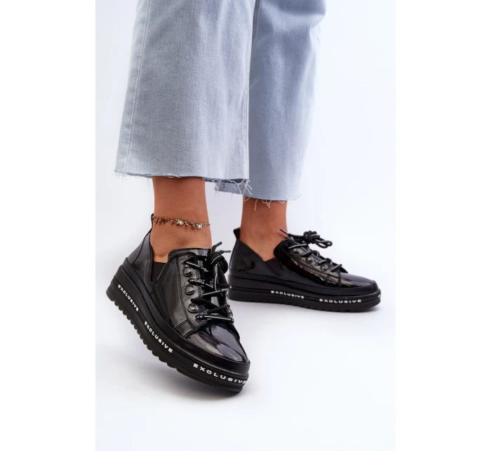 Šněrovací dámské polobotky na platformě z přírodní kůže model 21660188 Černé - S.Barski Šněrovací dámské polobotky na platformě z přírodní kůže model 21660188 Černé - S.Barski