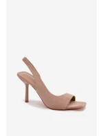 Dámské sandály na podpatku s eko semišem béžové Calvoria