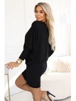 model 21483407 Pohodlné netopýří šaty s dlouhým rukávem černé - numoco