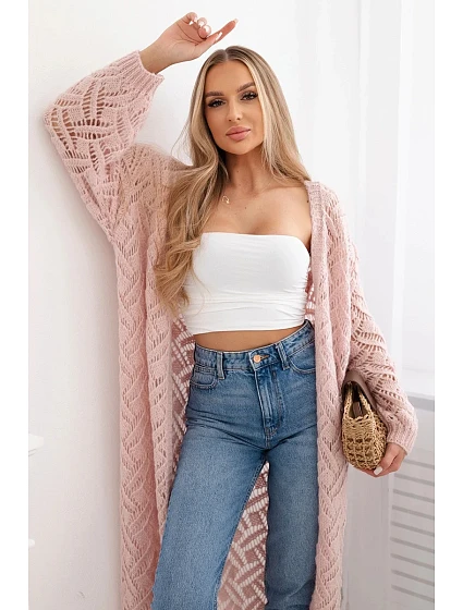 Svetr dlouhý kardigan Super KID tmavě růžová model 20247421 - K-Fashion Svetr dlouhý kardigan Super KID tmavě růžová model 20247421 - K-Fashion