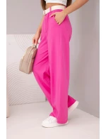 Dámské bavlněné kalhoty se širokými nohavicemi a pásem růžové Dámské bavlněné kalhoty se širokými nohavicemi a pásem růžové