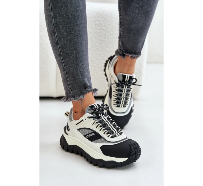 Kožené Dámské Sneakersy Na Platformě Big Star OO274A220 HI-POLY SYSTEM Bílá-Černá Kožené Dámské Sneakersy Na Platformě Big Star OO274A220 HI-POLY SYSTEM Bílá-Černá