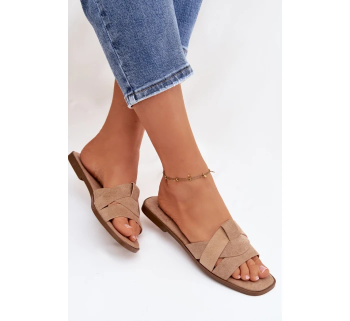 Dámské ploché sandály s pásky Eko Zamszové Béžové Florane