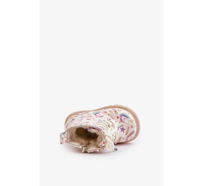 Dětské Zateplené Kotníkové Boty Se Zipem Jednorožci Béžové Tiptop