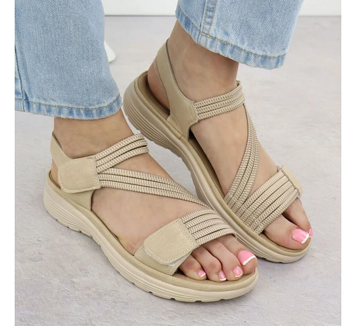 Dámské sandály na platformě pohodlné béžové model 22087466 - Hikvision Dámské sandály na platformě pohodlné béžové model 22087466 - Hikvision